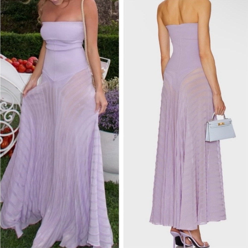 Helsa June Strapless Sheer Knit Bodysuit Lavender Purple Maxi Dress size Large - Picture 4 of 12